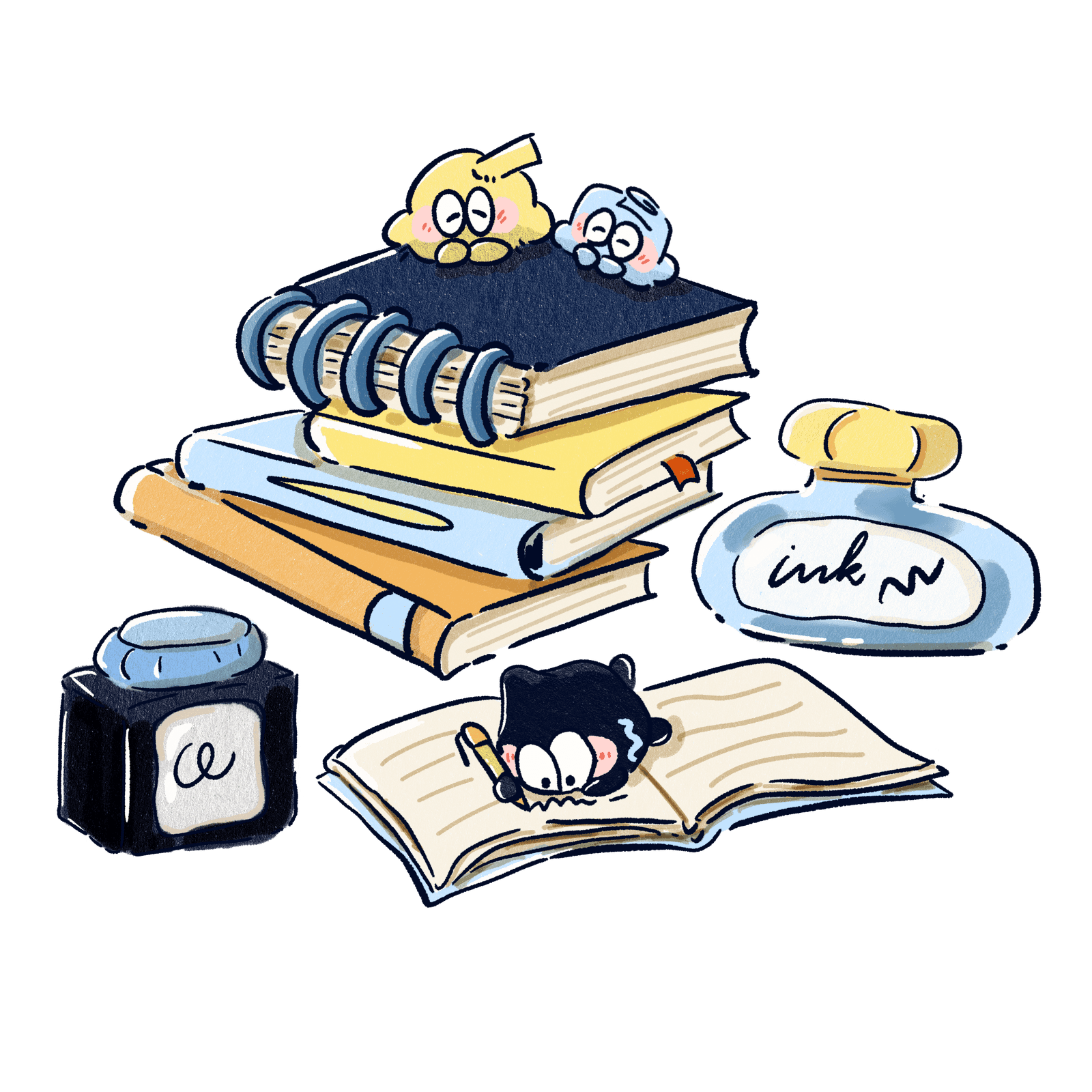 Tiny Friends creating in a cozy journaling spot with notebooks and ink