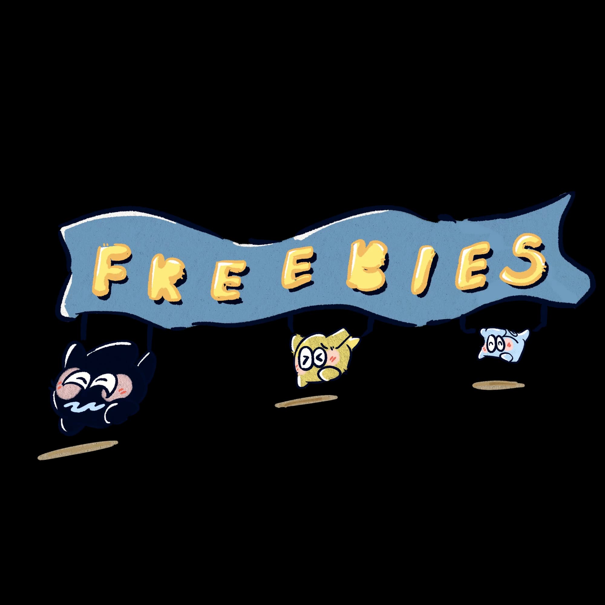 Tygo & Friends hanging from a Freebies banner