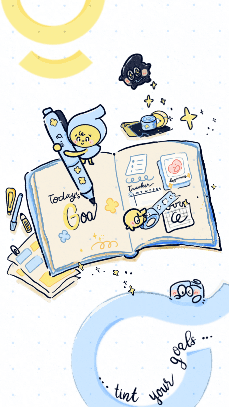 Open journal with Tiny Friends and creative goal planning tools
